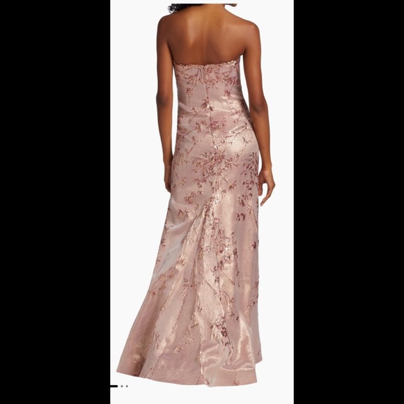 Rene Ruiz Strapless Gown in Blush with Floral Accents